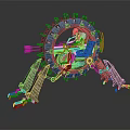 Skeleton Figure Seated In Mechanical Gear Structure With Circular Frame And Mechanical Legs 3d model