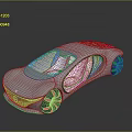Futuristic Concept Car Featuring Sleek Silver Aerodynamic Body Transparent Elements and Blue Illuminated Wheels