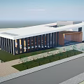 Modern Commercial Complex Exterior Featuring Glass Curtain Wall And Water Reflection Design