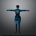 3D Character Wearing Blue Uniform With Outstretched Arms And Badge