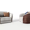 Modern Sofa Set With Three Seater Sofa Armchairs And Decorative Blue Brown Pillows