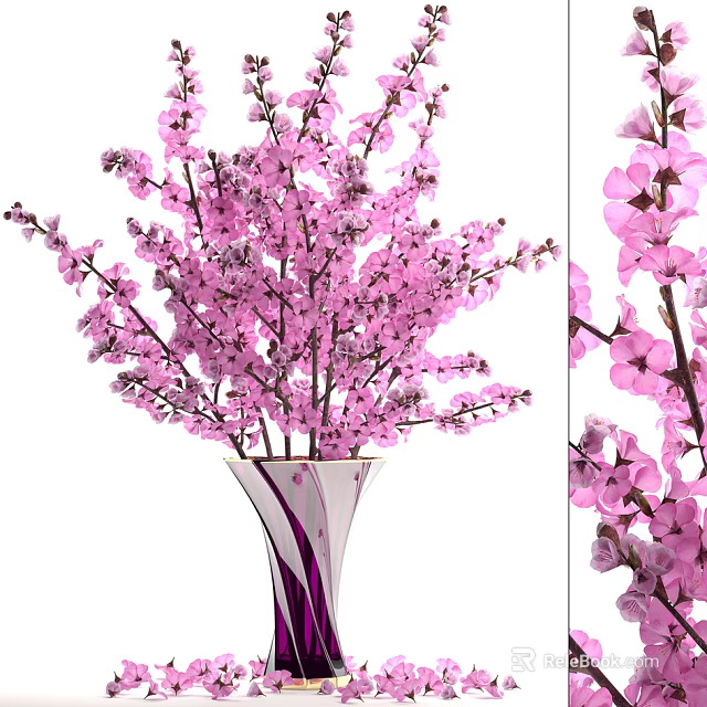 Elegant Glass Vase With Pink Cherry Blossoms Beautiful Floral Arrangement For Home Decor 3d model 