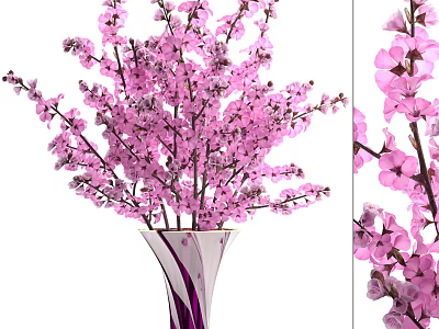 Elegant Glass Vase With Pink Cherry Blossoms Beautiful Floral Arrangement For Home Decor 3d model
