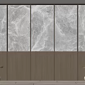 Modern Bed Accent Wall With Stone Wood Panels And Lighting 3d model