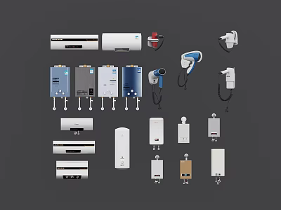Variety of Modern Household Electrical Appliances Including Air Conditioners Water Heaters and Hair Dryers 3d model