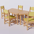 Kids Wooden Table with Four Matching Chairs and Yellow Cushioned Seats