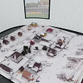 Snow Covered Houses Aerial View Winter Landscape With Brown Roofs And Trees