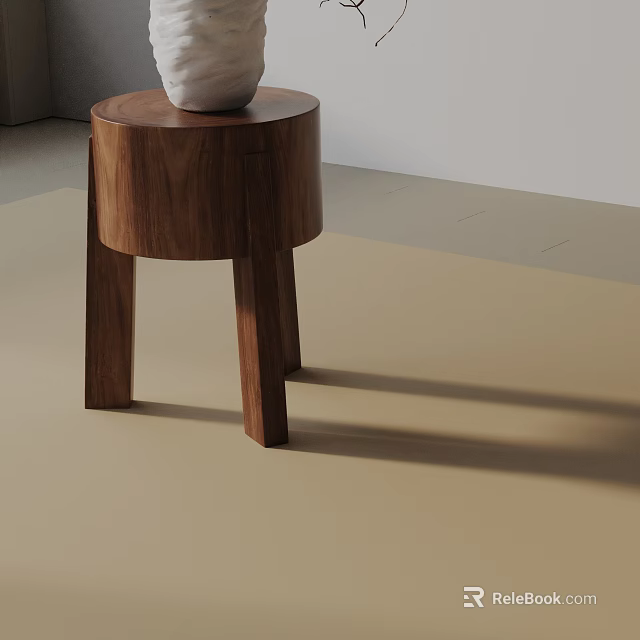 Walnut Wood Side Table With Round Top Three Legs And Minimalist Design For Home 3d model 