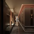 Luxurious Modern Hotel Corridor Interior Design With Marble Flooring And Warm Lighting