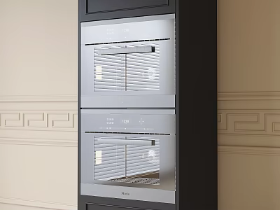 Built in Double Oven Kitchen Appliance With Silver Finish And Black Cabinetry Design 3d model