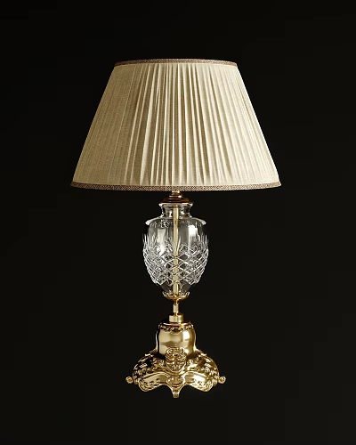 Elegant Table Lamp With Beige Pleated Lampshade Crystal Body And Golden Base 3d model