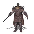 Warrior Creature Wearing Hat With Spiked Shoulder Armor And Brown Robe Holding Dagger 3d model