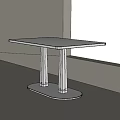 Modern Silver Metal Dining Table With Square Tabletop And Oval Base In Minimalist White Space