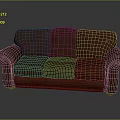 Classic Red Upholstered Three Seat Sofa With Armrests And Comfortable Design 3d model