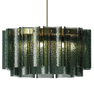 Modern Green Glass Chandelier With Textured Wave Pattern Hanging Light Fixture 3d model