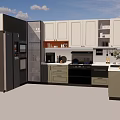 Modern Kitchen Interior Design With White Gray Cabinets Refrigerator And Appliances 3d model