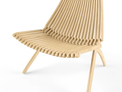 Modern Wooden Lounge Chair With Slat Design And Comfortable Lightweight Natural Frame 3d model