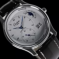 Elegant Automatic Wrist Watch With Silver Dial Blue Hands Moon Phase And Black Leather Strap