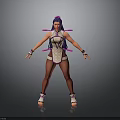 3D Character Model With Purple Hair Decorative Outfit Extended Arms And Colorful Accessories
