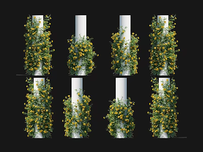 Green Vines With Yellow Flowers Wrapping Around White Decorative Vertical Columns 3d model