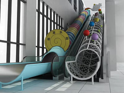 Indoor Playground Equipment Featuring Spiral Slide Colorful Balls And Tubular Structures 3d model