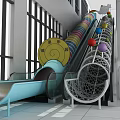Indoor Playground Equipment Featuring Spiral Slide Colorful Balls And Tubular Structures