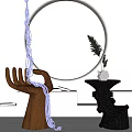 Black Side Table With Dried Grass Decoration Wooden Hand Sculpture And Golden Chain