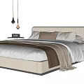Elegant Double Bed With Upholstered Headboard Soft Bedding And Pendant Lights 3d model