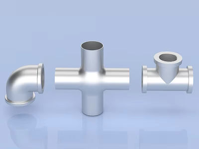 Stainless Steel Pipe Fittings With Different Types And Smooth Silver Surface 3d model