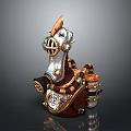 Steampunk Weapon Design Featuring Metallic Structure Leather Straps Brass Gears And Copper Pipes 3d model