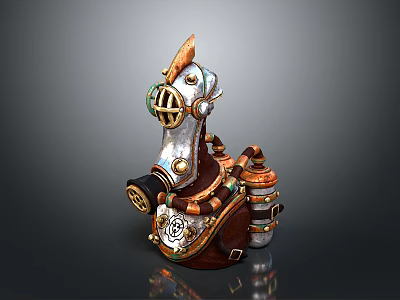 Steampunk Weapon Design Featuring Metallic Structure Leather Straps Brass Gears And Copper Pipes 3d model