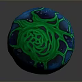 Blue And Green Textured Egg Shaped Object With Glowing Vine Patterns On Dark Background