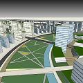 Modern Aerial City Planning Featuring Circular Central Square High Rise Buildings Green Spaces And Roads