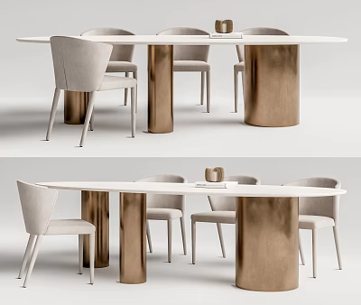Modern Table And Chair Set With Gold Metal Legs Upholstered Seats And Oval Tabletop 3d model