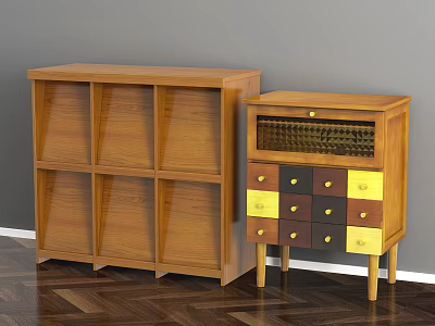 Wooden Entryway Cabinet And Side Cabinet With Multiple Compartments Drawers And Grid Door 3d model