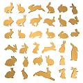 Golden Rabbit Wall Decor with Various Poses and Shapes on White Background