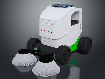 Solar Powered Cleaning Robot With White Design Green Accents And Dual Brushes 3d model