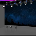 Colorful Stage With Rainbow Circular Light Blue Lights White Laser Beams And Black Floor Lines
