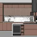 Modern Kitchen Interior With Beige Cabinets Marble Countertops Island Range Hood Wine Rack And Appliances