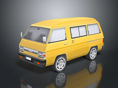 Yellow Vintage Van With Retro Body Design And Shiny Silver Wheels 3d model