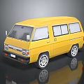 Yellow Vintage Van With Retro Body Design And Shiny Silver Wheels
