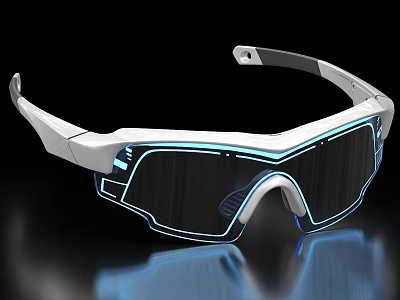 Futuristic Smart Glasses With White Frame Blue Light And Dark Lenses 3d model