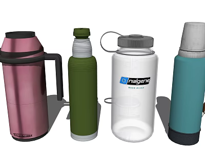 Colorful Insulated Thermos Bottles with Handles Lids in Pink Green White Blue 3d model
