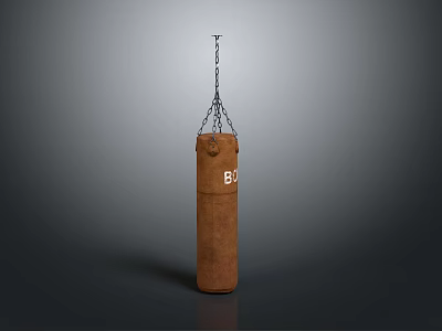 Brown Leather Punching Bag Hanging with Metal Chain Featuring Letter B for Household Use 3d model