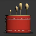 Red Cake With Gold Heart Decorations And White Heart Patterns On Base 3d model