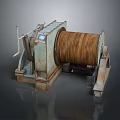 Old Rusty Mechanical Winch With Large Drum Handle And Control Panel 3d model
