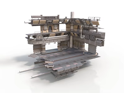 Industrial Mechanical Platform Structure With Metal Frames Pipes And Control Panels 3d model