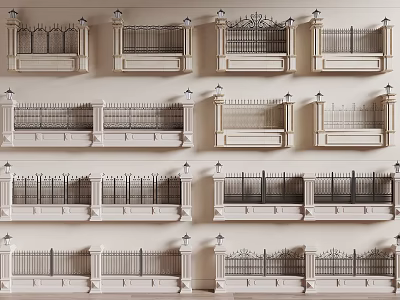 Various Decorative Iron Fence Designs With Ornate Railings And Different Style Posts 3d model