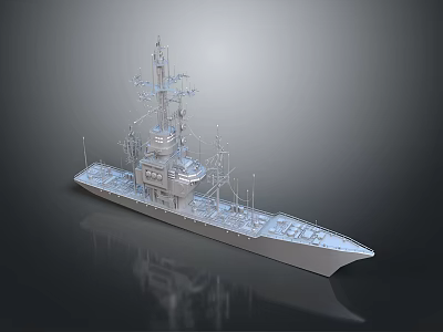 Warship 3D Model Watercraft With Metal Structure Upper Deck Masts And Antennas 3d model