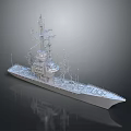 Warship 3D Model Watercraft With Metal Structure Upper Deck Masts And Antennas